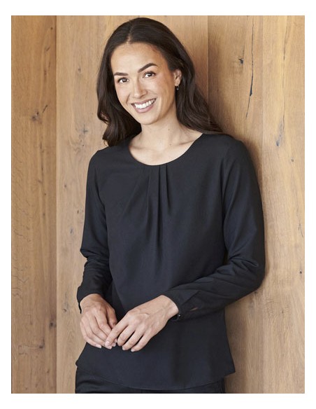 HEN-H598-Ladies Pleat Front Long Sleeved Blouse 2